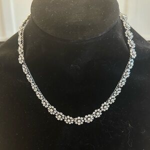 DANNIJO - Crystal Floral Necklace in Antique Silver